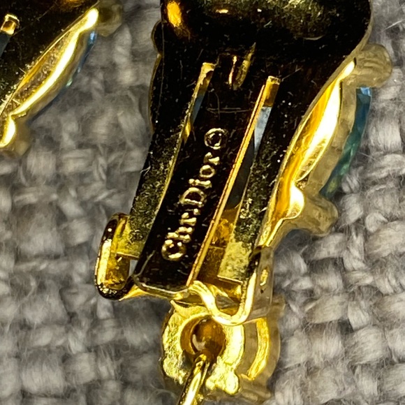 RARE FIND Vintage Dior Blue Glass & Rhinestone Drop Dangle 1980s Clip Earrings - Picture 4 of 7